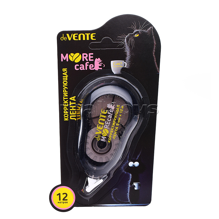 Корректирующая лента "MooreCafe" 5 ммx12 м, полупрозрачный корпус с рамкой, черный, фронтальный аппликатор, в картонном блистере