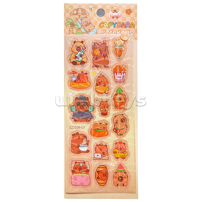 Наклейки бумажные "Капибара" 18,5х7 см, микс 6 дизайнов