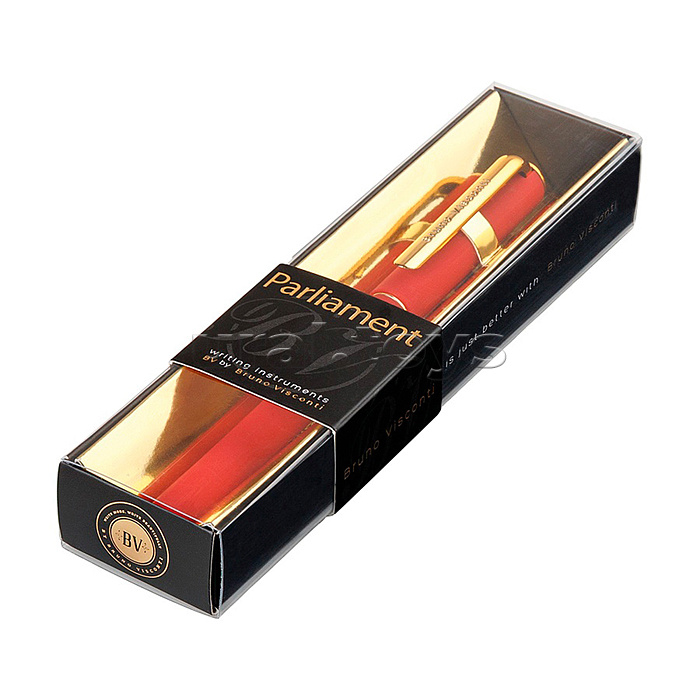 Ручка "Parliament" красная, фурнитура - золото 0.7 мм, масляная, синяя в подарочной упаковке,