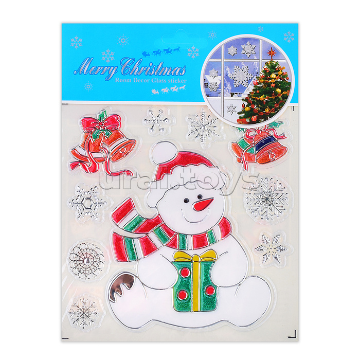Наклейки новогодние для декора "Мороз и снеговичок" в пакете