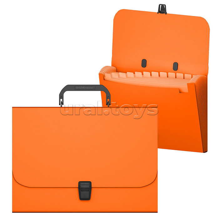 Портфель пластиковый Matt Neon, с 12 отделениями, A4, оранжевый
