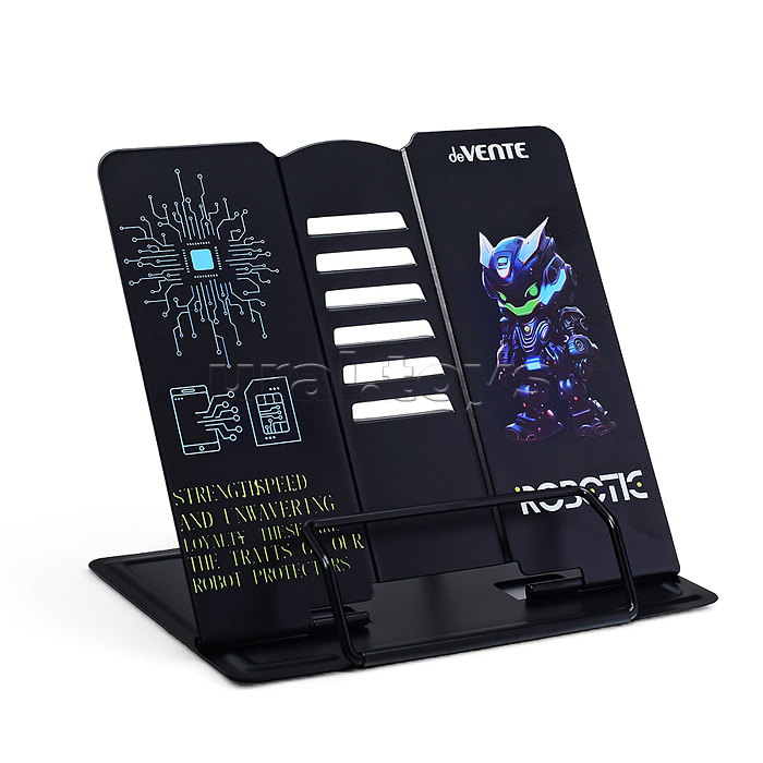 Подставка для учебников и книг "Robotic" 20x19 см, металлическая окрашенная, вес 430 г, с противоскользящими ножками, с полноцветным рисунком, в пластиковом пакете с европодвесом