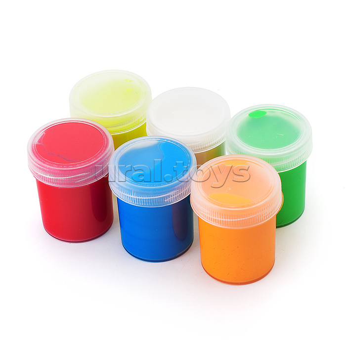 Краски пальчиковые 6 цветов (3 стандартных+3 флуоресцентных) по 40 мл, смываемые, в картонной коробке