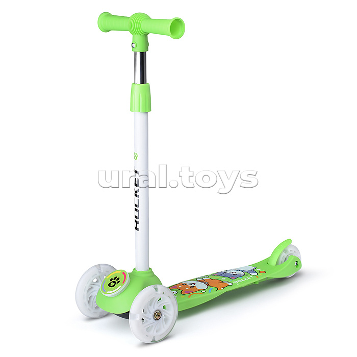Самокат трёхколёсный ROCKET колёса световые PU, цвет салатовый