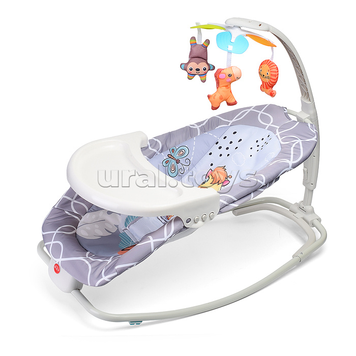 Шезлонг детский 8584 "Жирафик" в коробке (серый)