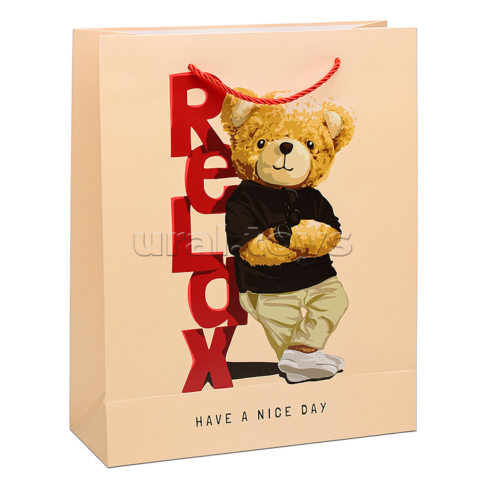Пакет подарочный "Стильный мишка" 26х32х10 см