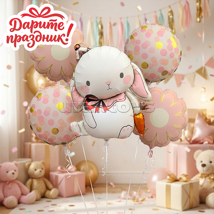 Интерьерное украшение Набор шаров "Зайка с цветами"