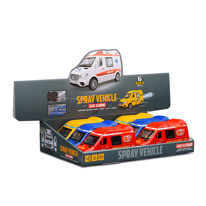 Машина со светом, музыкой и распылителем, в коробке