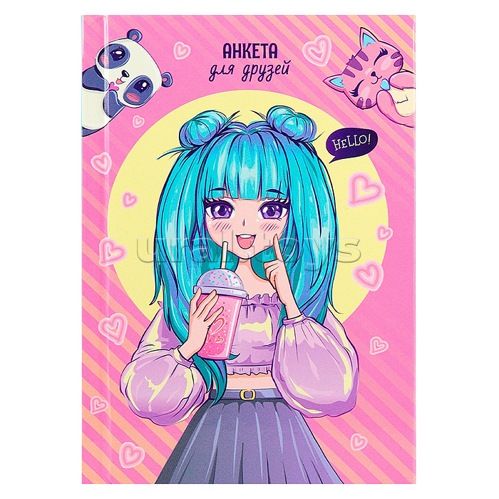 Анкеты для друзей А6 64л. "Девочка-аниме" перепл. 7БЦ, глянц.лам., цвет.мелов.обл.