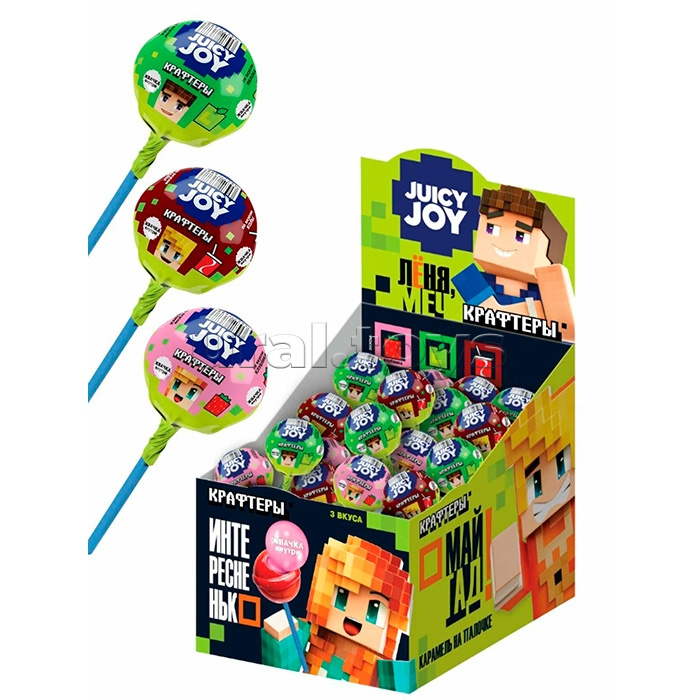 Карамель на палочке, Крафтеры Тумка, Юни, Владус и Леня Juicy Joy, 70шт, 17г.