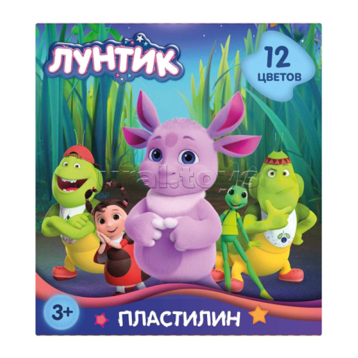 Пластилин 12 цветов "Лунтик" 240 гр, стека пластиковая, картонная упаковка