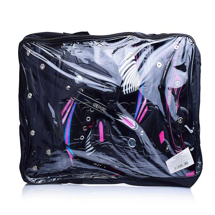 Роликовые коньки раздвижные, PU колёса, черно-розовые, размер L, в сумке