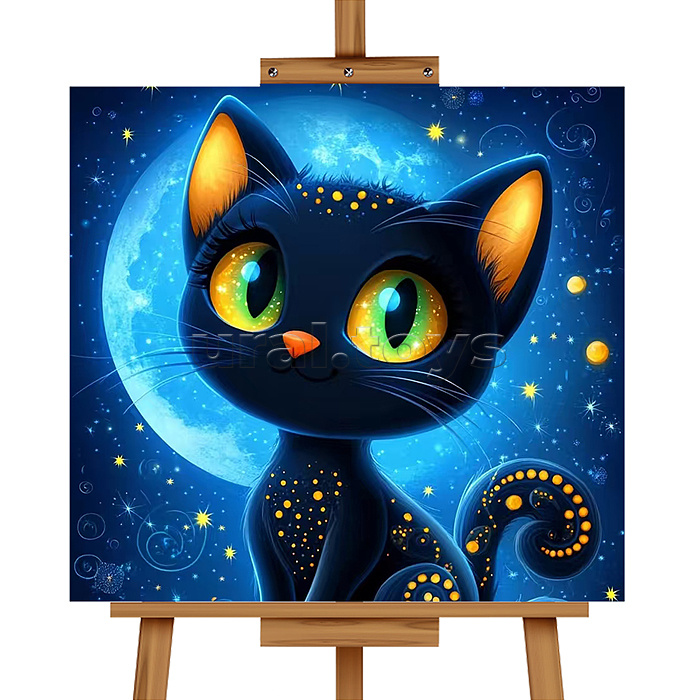 Мозаика алмазная "Чёрная кошечка" (светится в темноте) 20*20см.