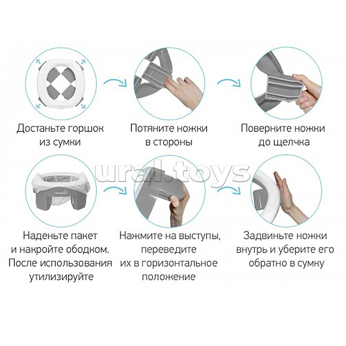 Горшок дорожный HandyPotty 3 в 1 серый и вкладка серая Горшок дорожный HandyPotty 3 в 1 серый и вкладка серая
