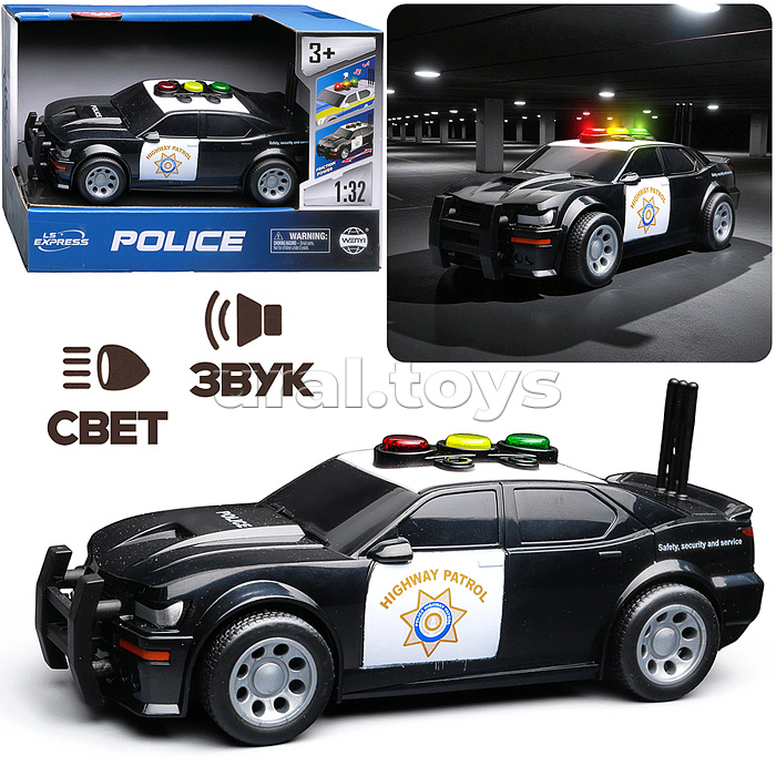 Машина "Дорожная полиция" 1:32 (свет, звук) в коробке