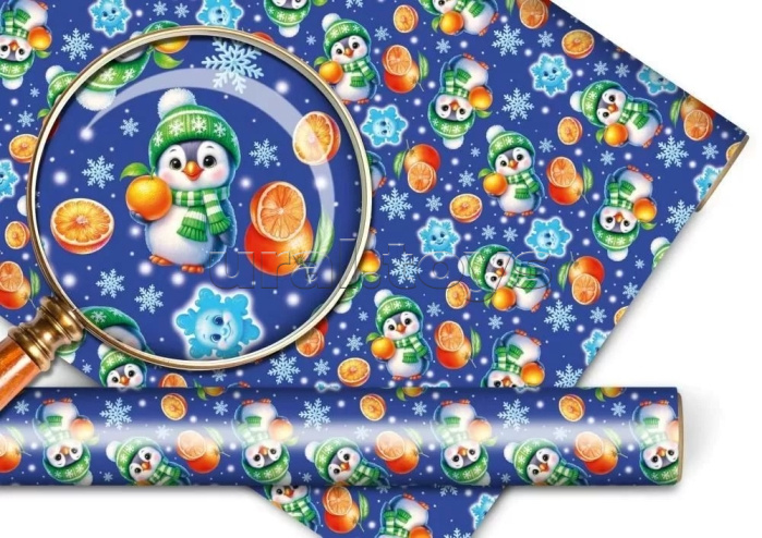 Упаковочная бумага "Пингвинёнок с апельсином"