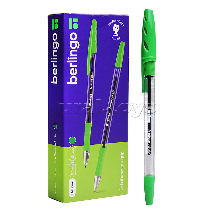 Ручка гелевая "Tribase Gel grip" зеленая, 0,5мм, грип