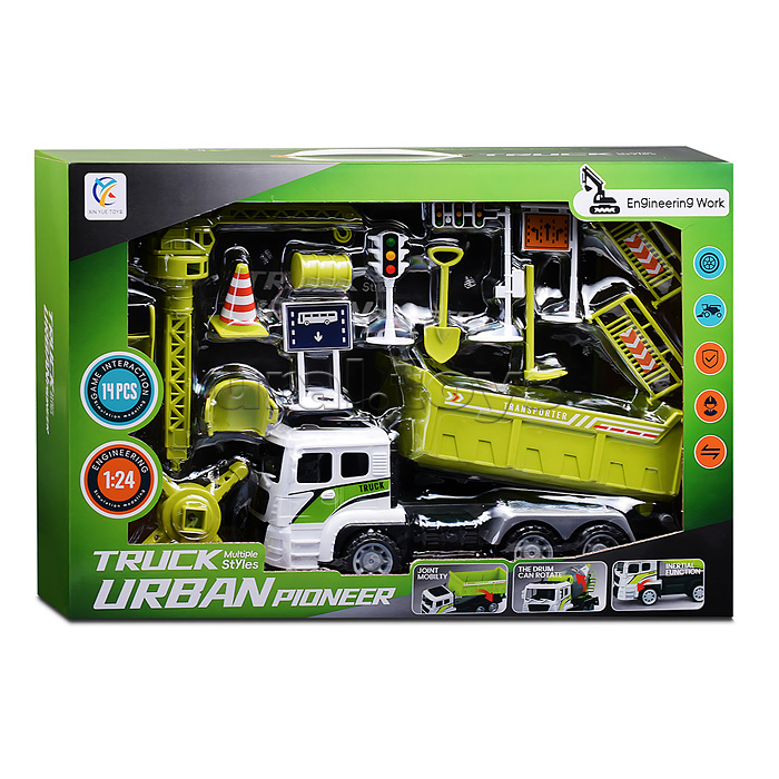 Машина "Стройка" с дорожными знаками, в коробке