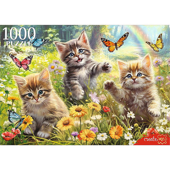 Пазлы 1000 "Котята и бабочки"
