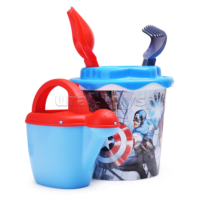 Набор MARVEL "Мстители" №6: ведро с наклейкой, ситечко "Солнышко", лопатка №5, грабельки №5, лейка №10