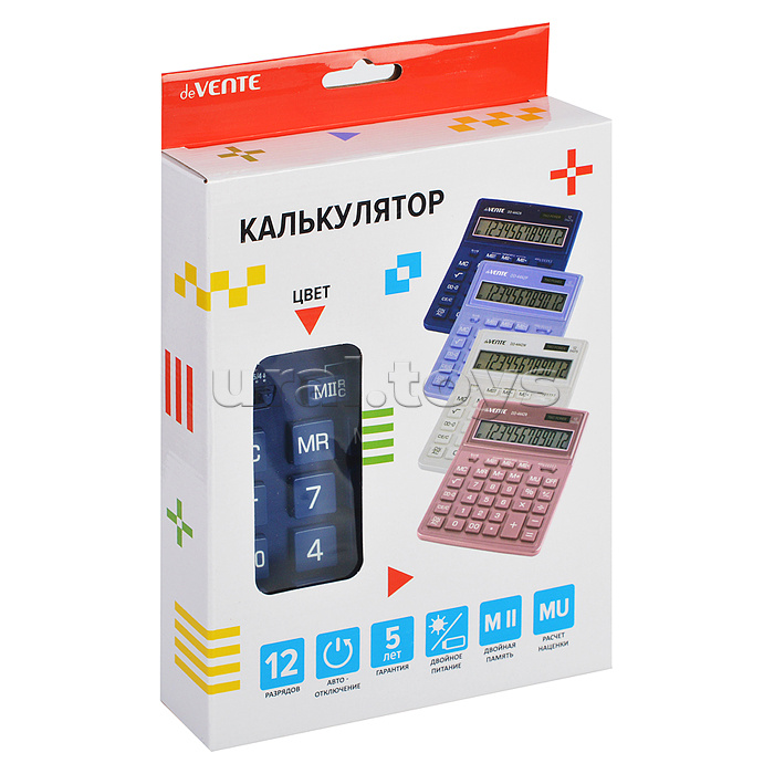 Калькулятор настольный, 155x204x33 мм, 12 разрядный, двойное питание, двойная память, автоматическое вычисление квадратного корня, процентов, наценки, клавиша "00" коррекция последнего введенного значения, функция смены знака, автоматическое отключение, п