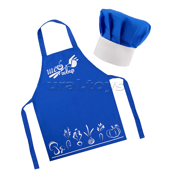 Набор "Шеф-повар" (фартук, колпак, доска, лопатка) синий