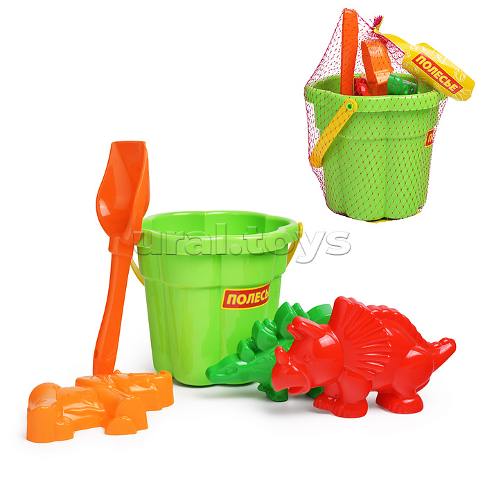 Набор №318: ведро-цветок среднее №3, лопатка №5, формочки (мамонт + динозавр №1 + динозавр №2)