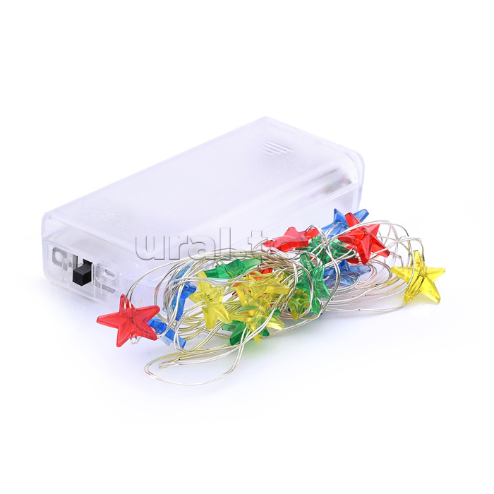 Электрогирлянда "Звезды" 3 м, 20ламп, батар., цветная