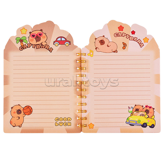 Блокнот на евроспирали "Капибара" 14.1х20,3 см, 50 листов, линованный внутренний блок, плотность бумаги 75 г/м2, 4 дизайна в ассортименте, ОПП-упаковка