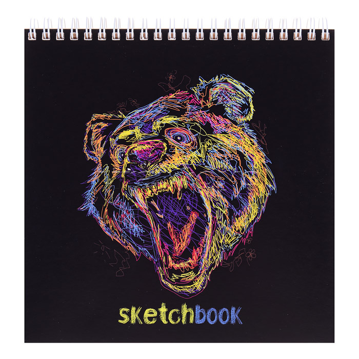 Скетчбук "Медведь", 48 листов, жесткая подложка на гребне, блок 90г/м2 без печати, размер 190*190мм