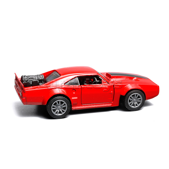 Красная с чёрной полосой инерционная машинка die-cast , 1:32