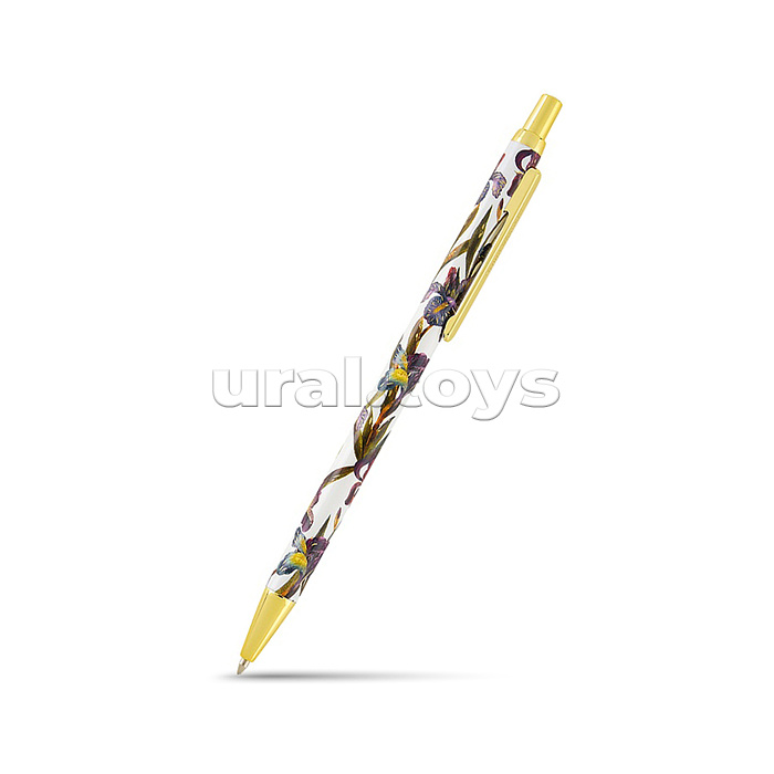 Ручка металлическая "Flora. Ирисы" шариковая, 0,7 мм, синяя, в подарочной упаковке