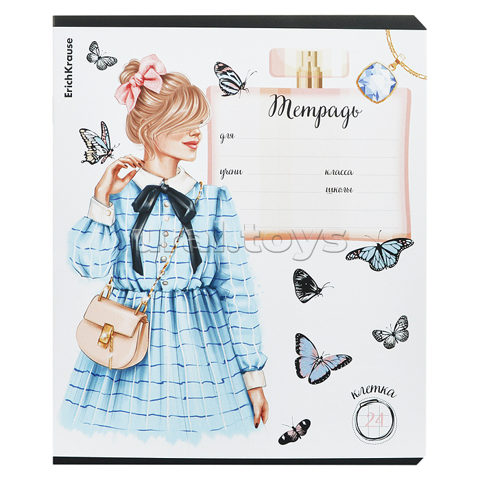 Тетрадь 24 л. клетка, "Fashion Girl" выборочный УФ-лак c глиттером