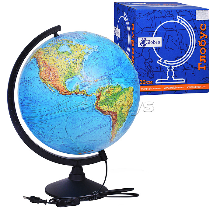 Глобус Земли физический 320мм с подсветкой Рельефный Классик