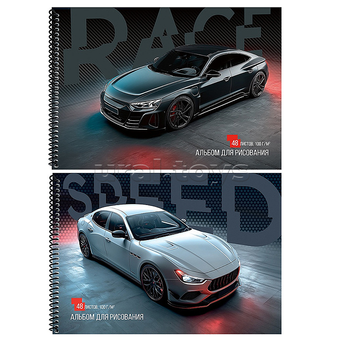 Альбом для рисования 48л. спираль "Черно-белый автодуэт" А4