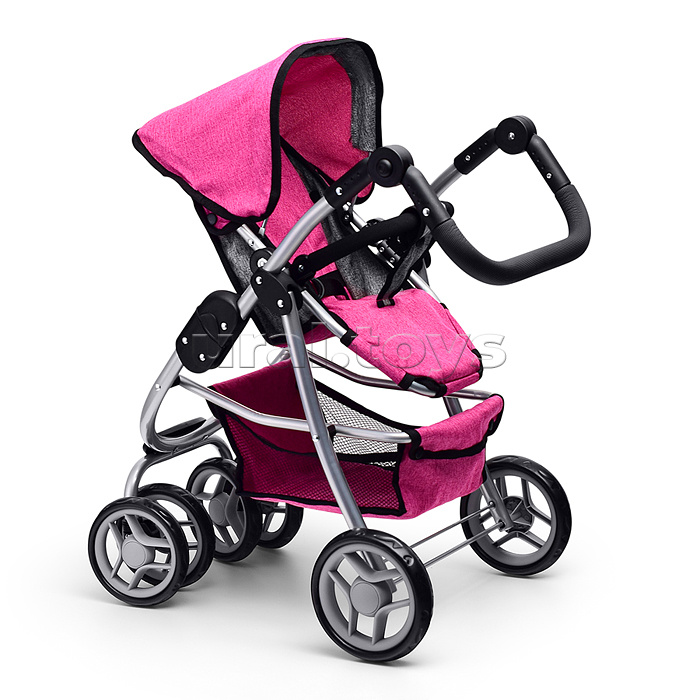 Коляска-трансформер для кукол, металлическая, регулируемая ручка, с корзиной, цвет розовый