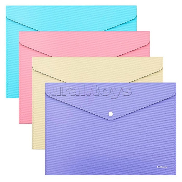 Папка-конверт на кнопке пластиковаяDiagonal Pastel, A4, непрозрачный, ассорти