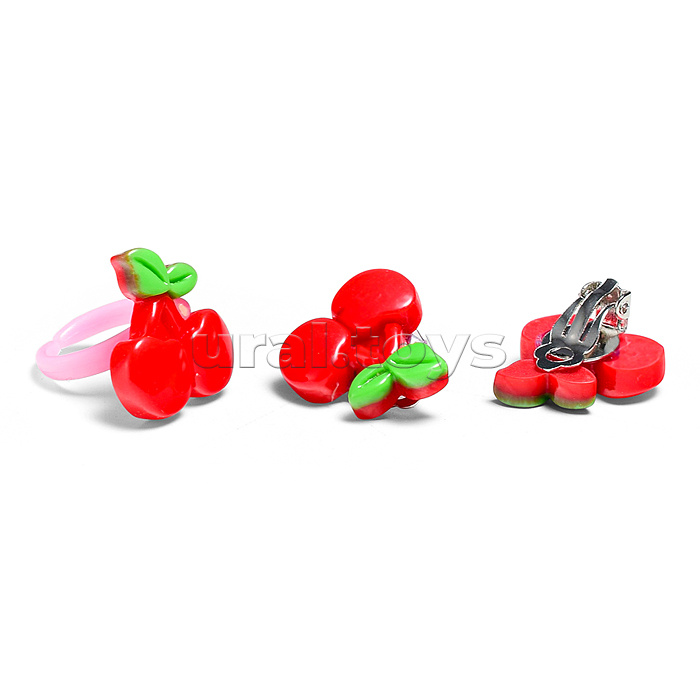 Набор украшений "Вишенка" (браслет, кольцо и клипсы) в пакете