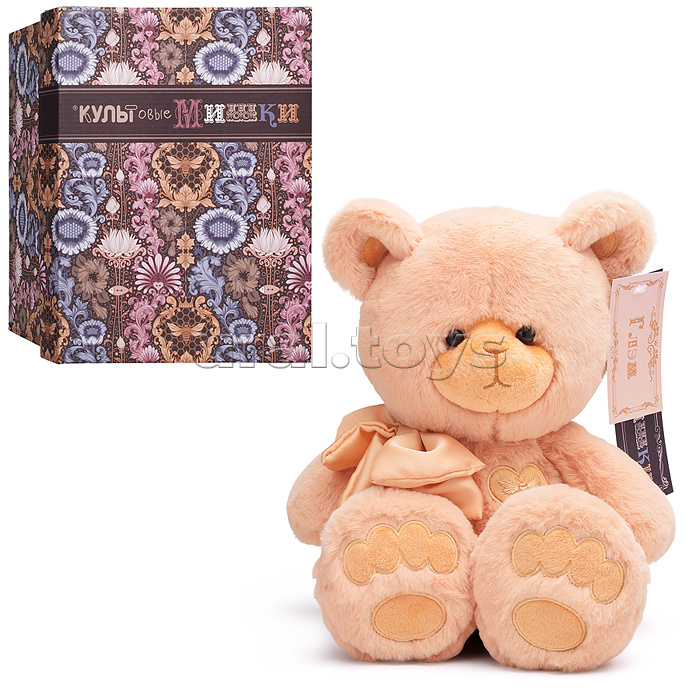 Медведь Глэм с бантом, 25см, карамельный