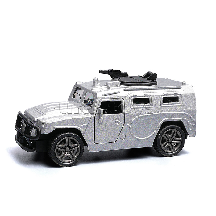 Серебристая инерционная машинка вид В die-cast , 1:32