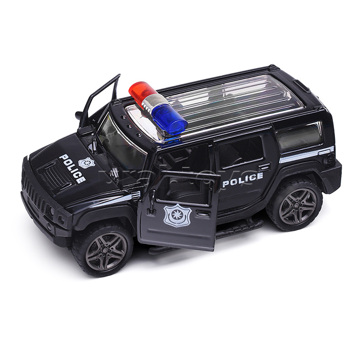 Чёрная инерционная служебная машинка с мигалкой die-cast,1:32, открывающиеся двери