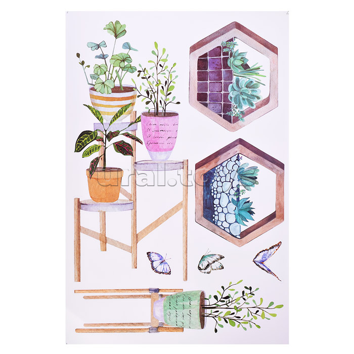 Интерьерная наклейка "Флористика" 60x90 см, ПВХ, в пластиковом пакете с блистерным подвесом