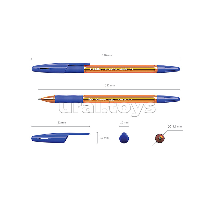 Набор из 3 ручек шариковых R-301 Stick&Grip Amber 0.7, цвет чернил синий (в пакете)