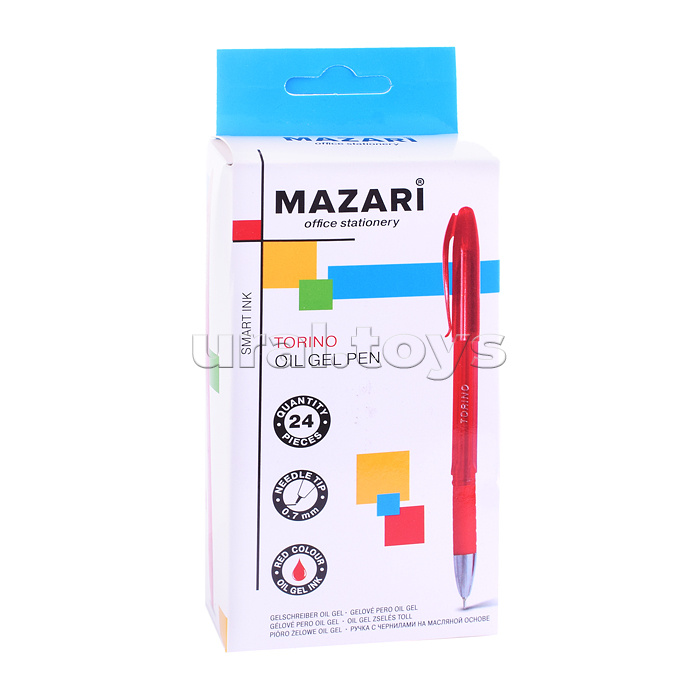 Ручка шариковая TORINO, красная, серия Smart Ink, чернила на масляной основе (Индия), игольчатый пиш.узел 0.7мм (Индия), корпус пластиковый прозрачный цветной, с резиновым грипом, сменный стержень 136.5мм, картонная упаковка