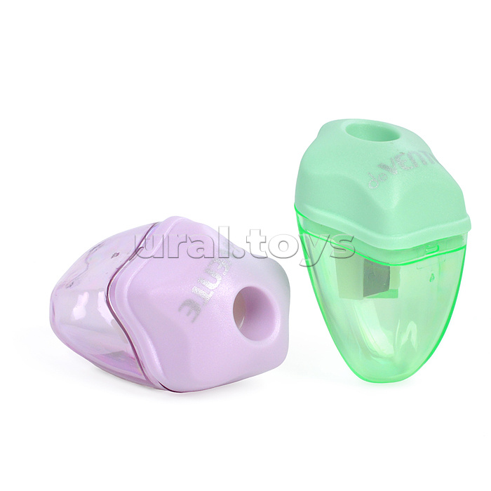 Точилка для карандашей "Pastel" 1 отверстие, пластмассовая с контейнером, каждая с индивидуальной маркировкой, в картонном дисплее, ассорти