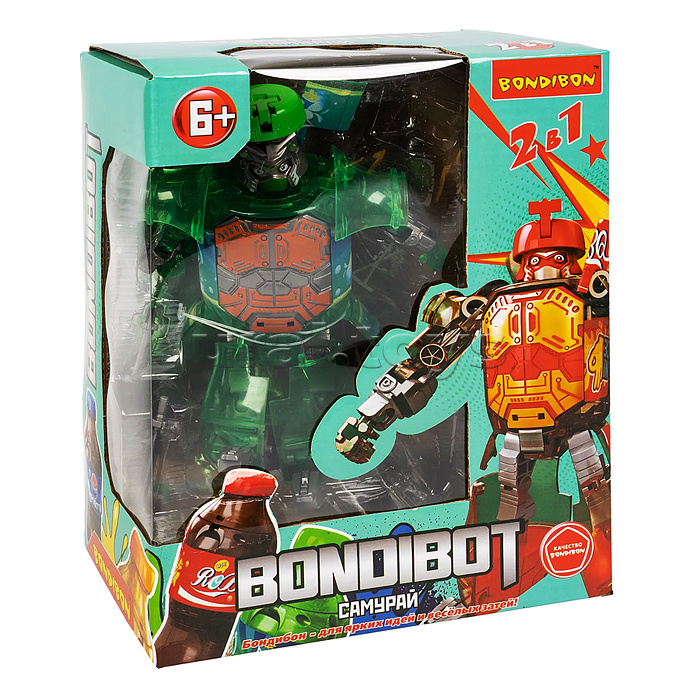 Трансформер бутылка-робот 2в1 "Самурай" ВОХ 17,5х22,5х10,5см, цвет зелёный