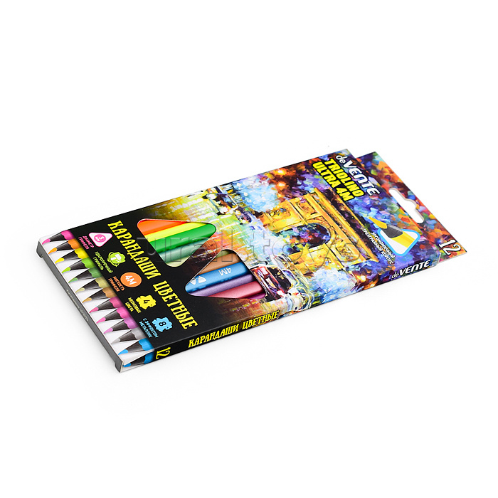 Карандаши цветные "Triolino Ultra 4М. Neon-metallic" 12 цветов (4 неон + 8 металлик) для рисования на черной бумаге, 3М, диаметр грифеля 3 мм, трёхгранные, цветной корпус, в картонной коробке Карандаши цветные "Triolino Ultra 4М. Neon-metallic" 12 цветов (4 неон + 8 металлик) для рисования на черной бумаге, 3М, диаметр грифеля 3 мм, трёхгранные, цветной корпус, в картонной коробке