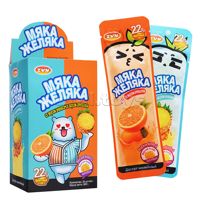Десерт желейный ароматизированный "Мяка Желяка" со вкусом апельсина и ананаса 40г*20шт