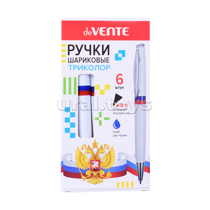 Ручка шариковая автоматическая "Триколор" с поворотным механизмом, d=0,7 мм, белый корпус с российским флагом, индивидуальная маркировка, сменный стержень, синяя Ручка шариковая автоматическая "Триколор" с поворотным механизмом, d=0,7 мм, белый корпус с российским флагом, индивидуальная маркировка, сменный стержень, синяя