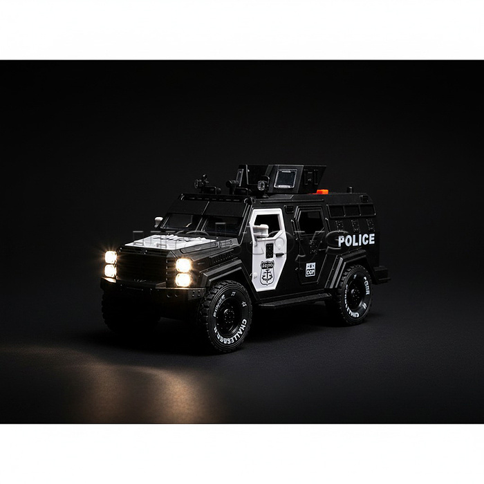 Машина "Бронеавтомобиль полиции" (свет, звук) цвет черный, в коробке
